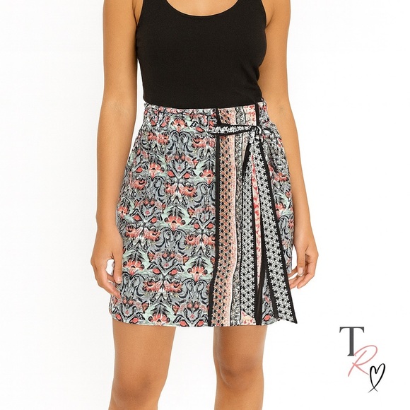 Ann Taylor LOFT Multi-Color Boho Floral Faux Wrap Pull on Skirt Size Small - Picture 1 of 10